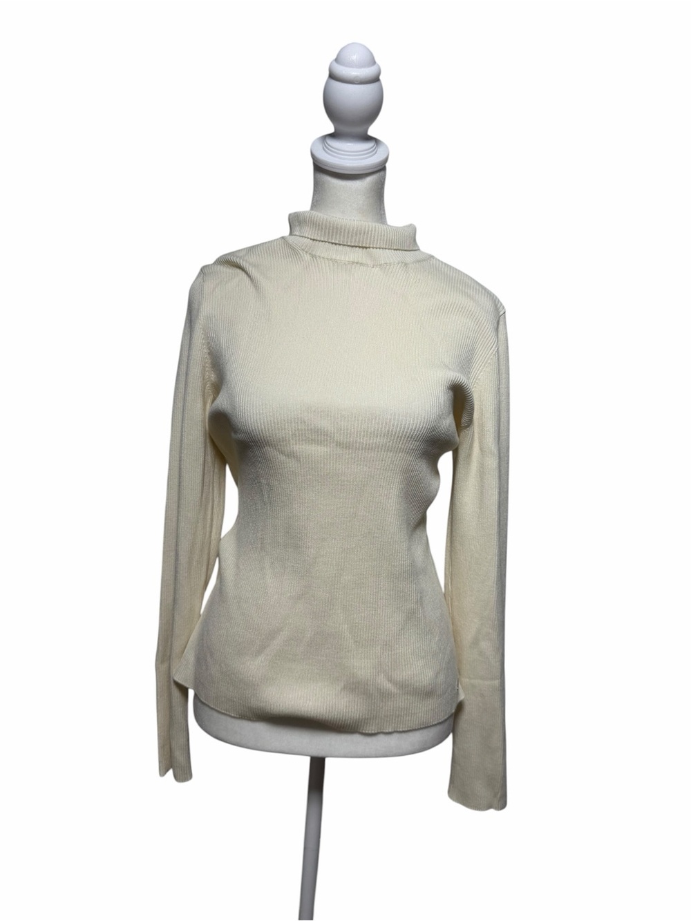 DKNY Jeans Ivory Ribbed Mock Turtleneck Sweater Fitted Long Sleeve Size M